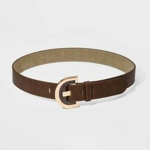 Women's Wood Half Moon Buckle Belt - A New Day L